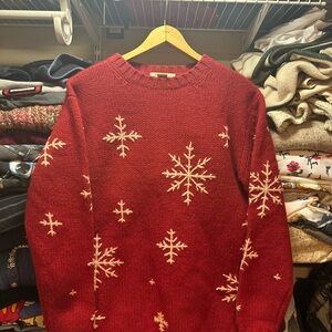Vintage Eddie Bauer Wool Snowflake Sweater Womens Size Small Red Holiday Winter